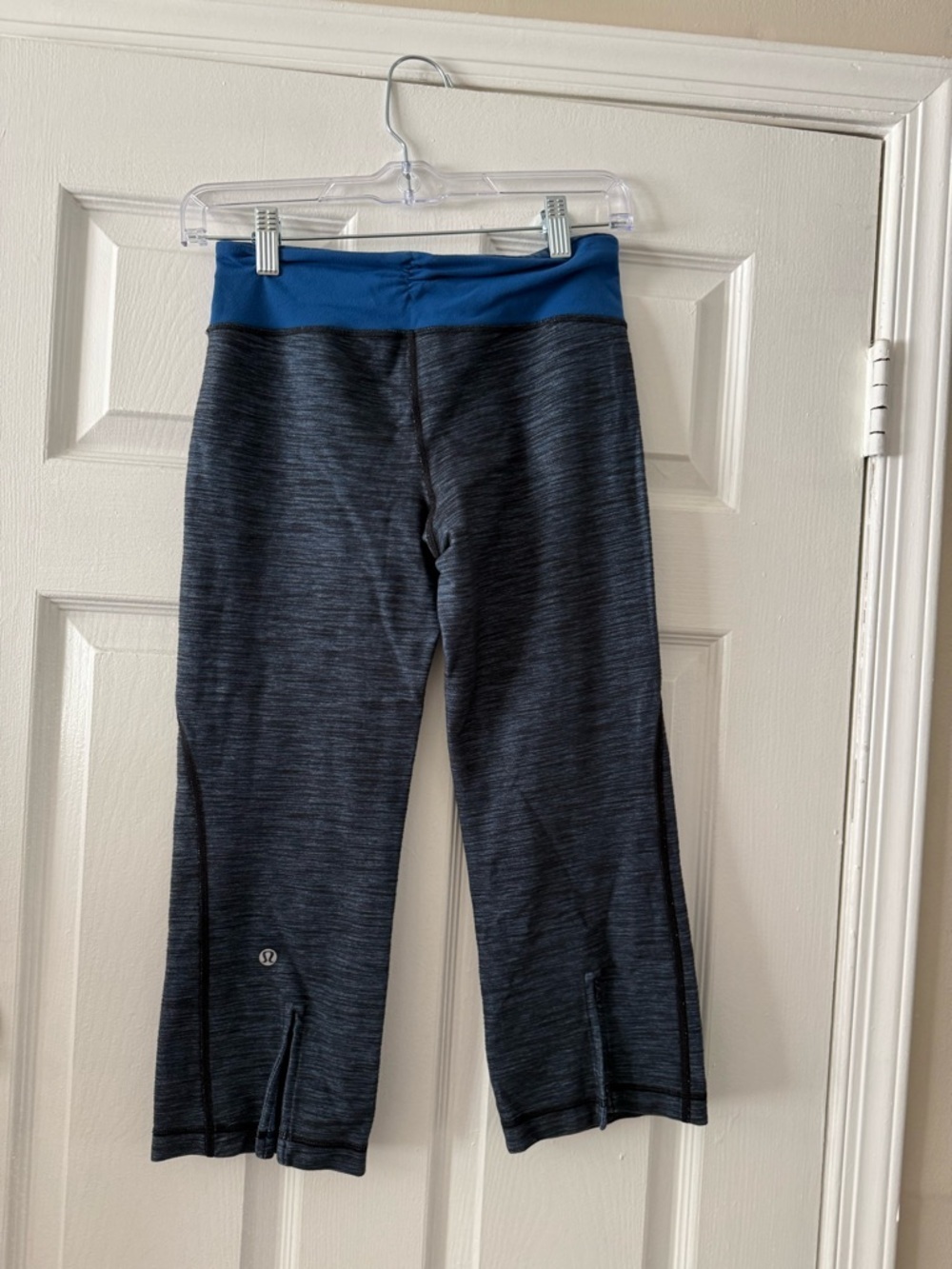 lululemon athletica Charcoal And Blue Capri Leggings with Blue Waistband